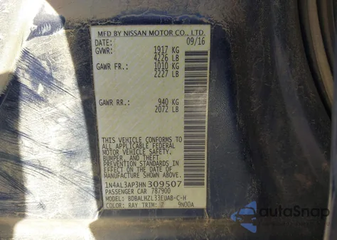 2017 Nissan Altima 2.5 Sr from USA, damaged, VIN 1N4AL3AP3HN309507